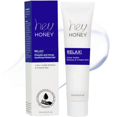 Hey Honey Relax frasco de crema para piel sensible que calma enrojecimiento.