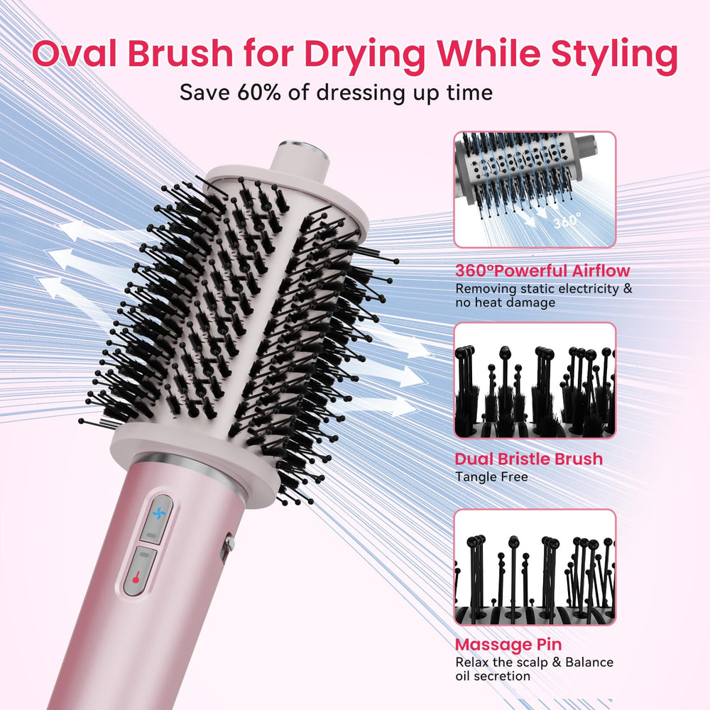 Heyfeel 5 en 1 Styler cepillo ovalado para volumen y alisado