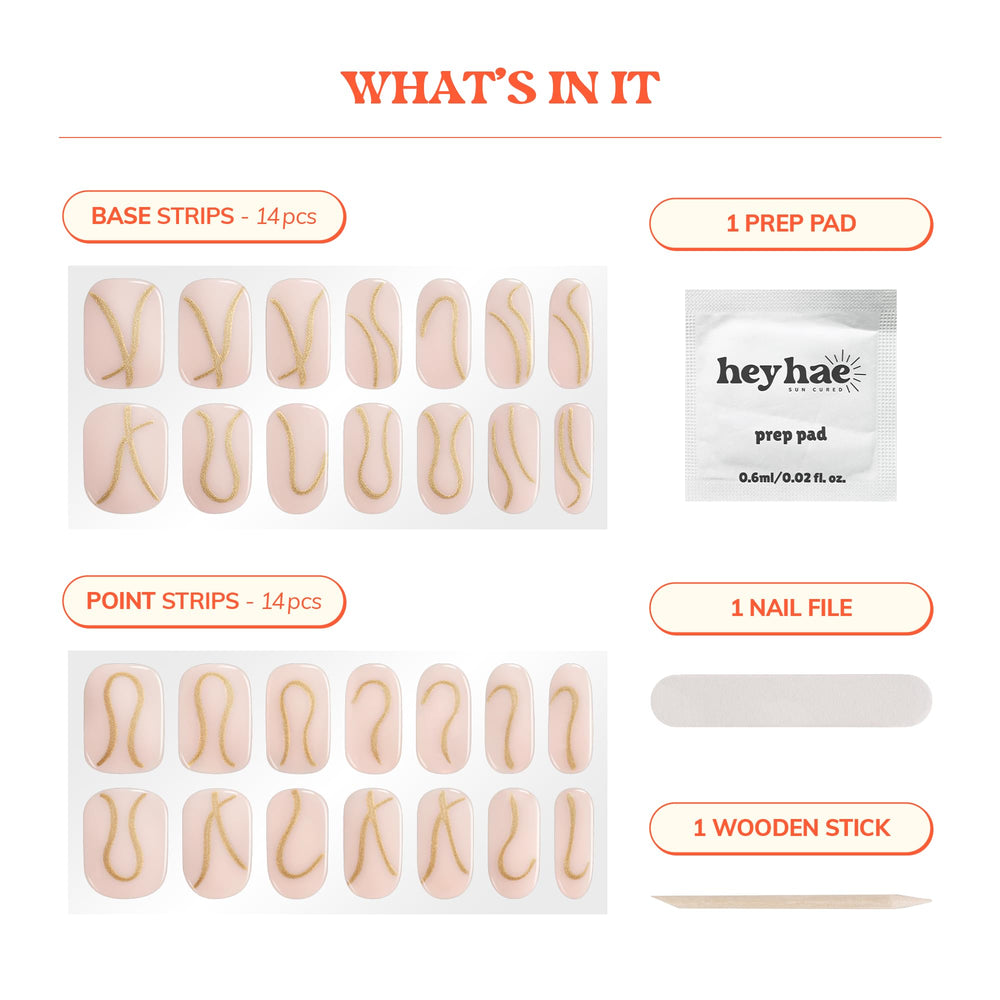 Heyhae: kit completo para uñas con 28 tiras, lima y palillo para aplicación precisa.