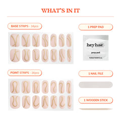Heyhae: kit completo para uñas con 28 tiras, lima y palillo para aplicación precisa.