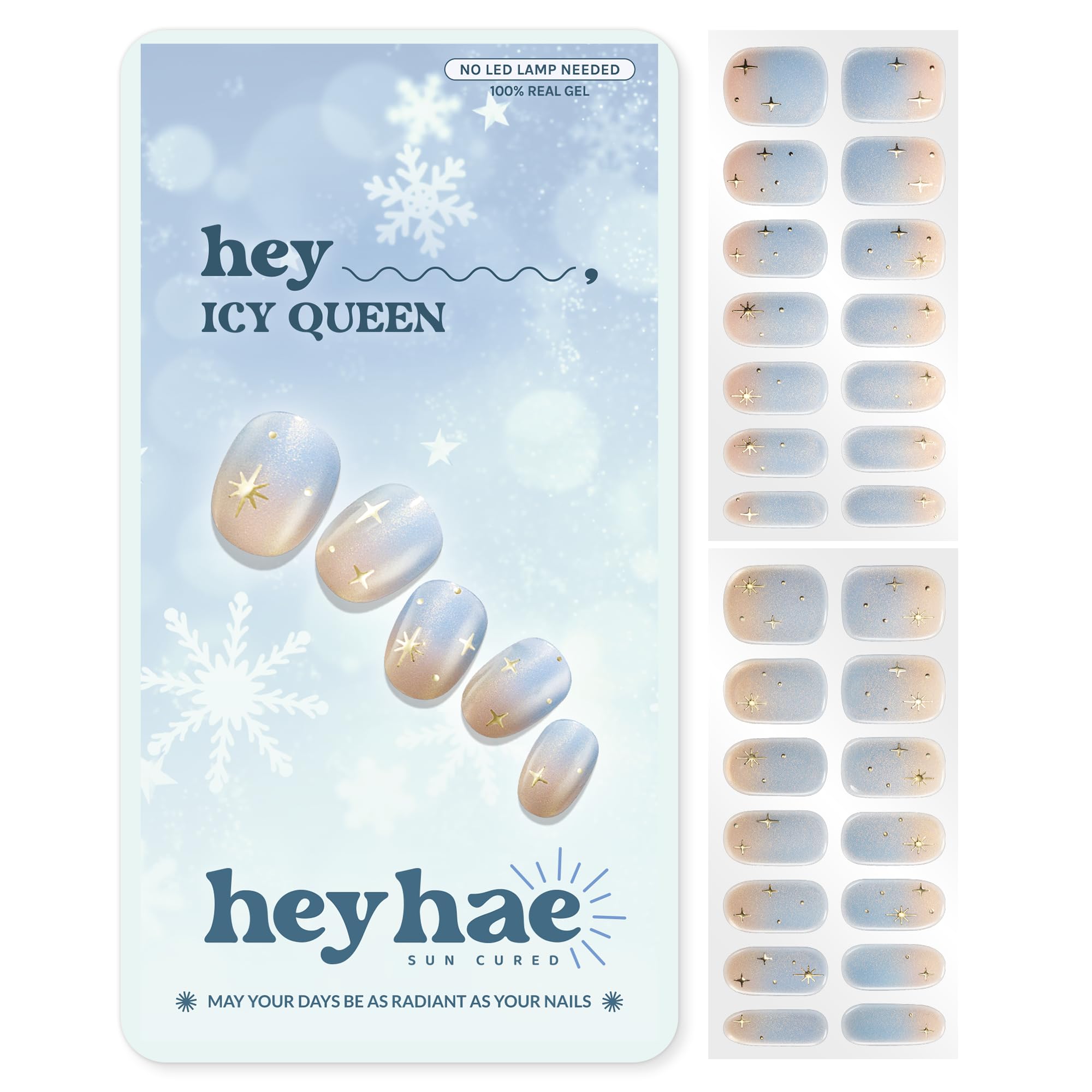 Heyhae tiras semicuradas para uñas con efecto invierno frio y brillo duradero.