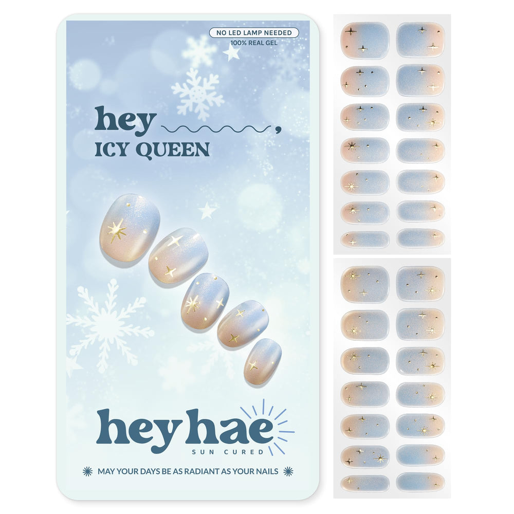Heyhae tiras semicuradas para uñas con efecto invierno frio y brillo duradero.