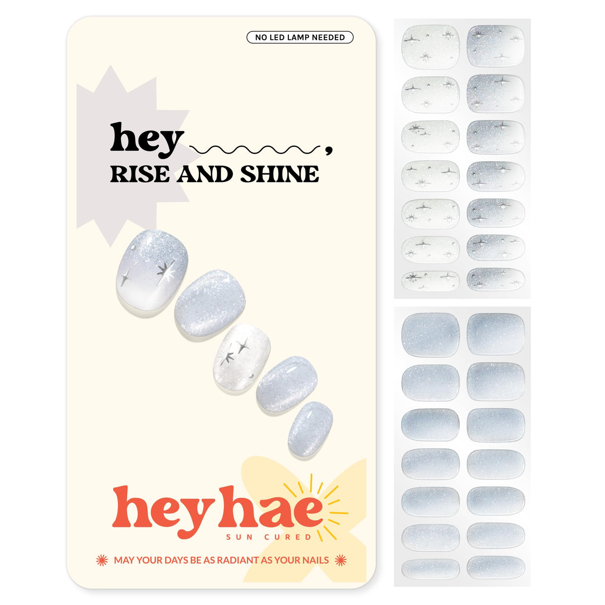 Heyhae tiras de gel semicuradas con brillo azul y estrellas plateadas para uñas brillantes.