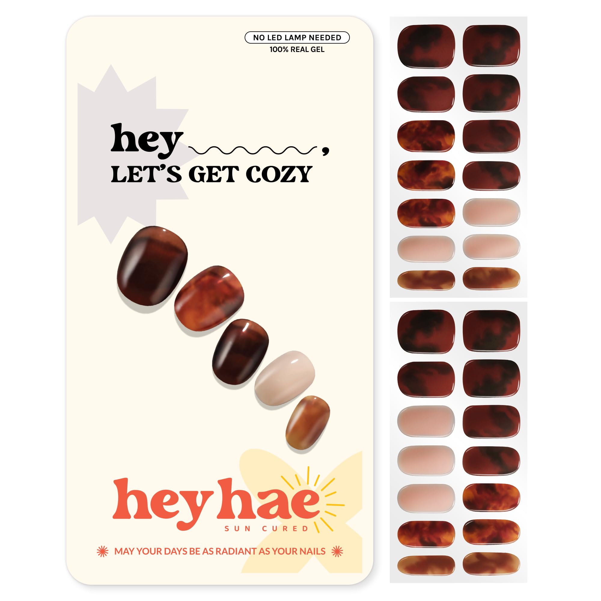 Heyhae tiras gel semicurado en tono otoño marmol marrón para uñas con estilo