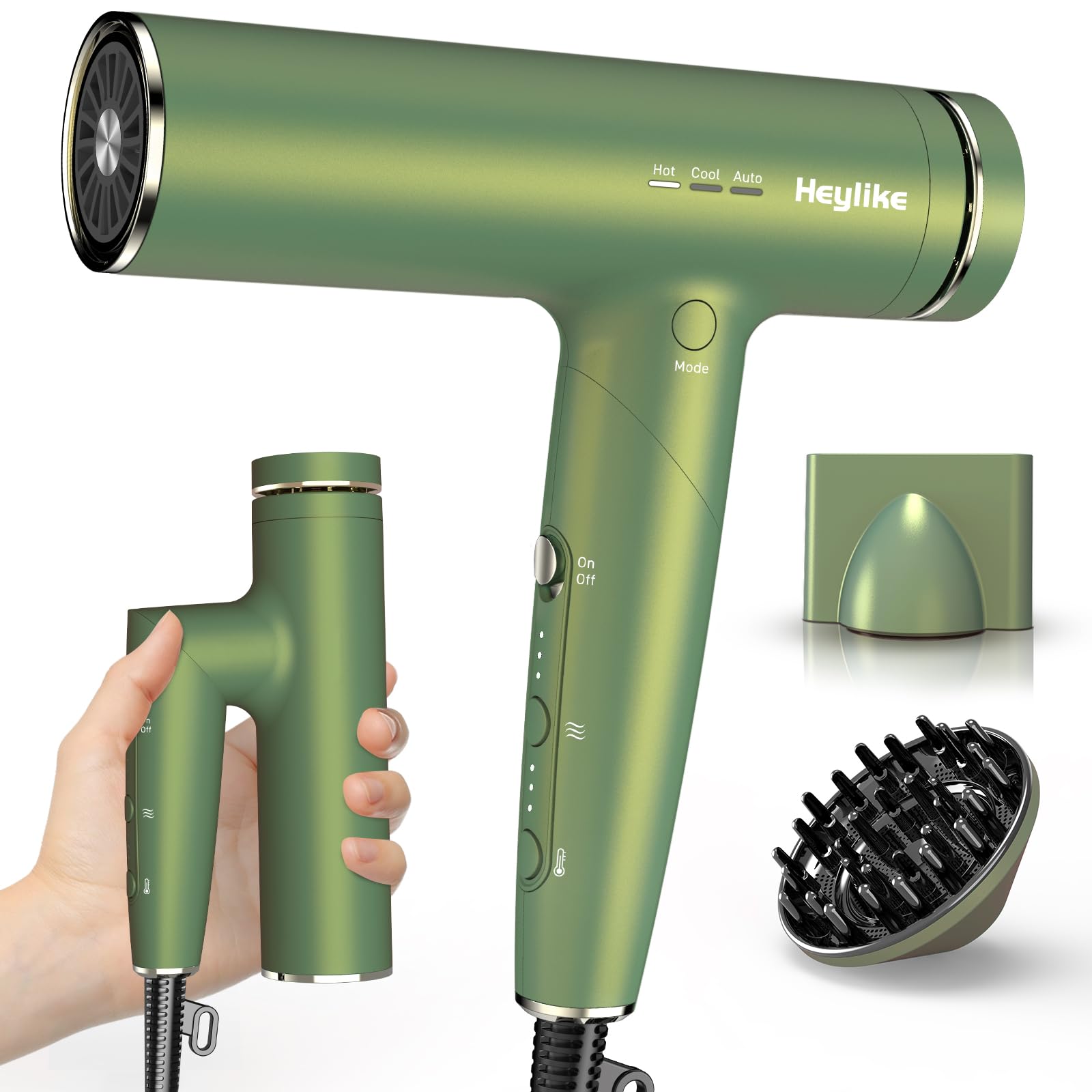 Heylike secador de pelo alta velocidad con difusor para un peinado preciso y rápido