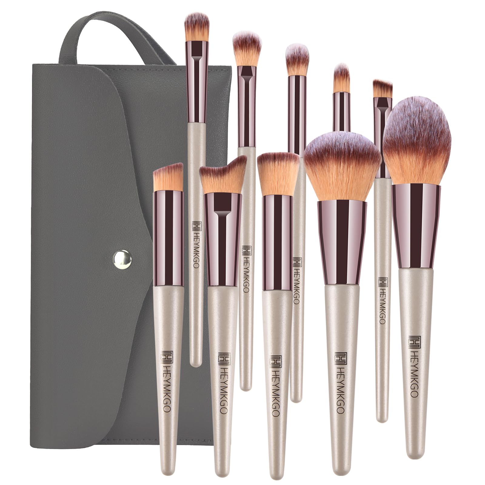 HEYMKGO set de brochas 10 piezas en dorado champagne para un acabado profesional.