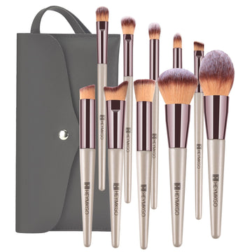 HEYMKGO set de brochas 10 piezas en dorado champagne para un acabado profesional.