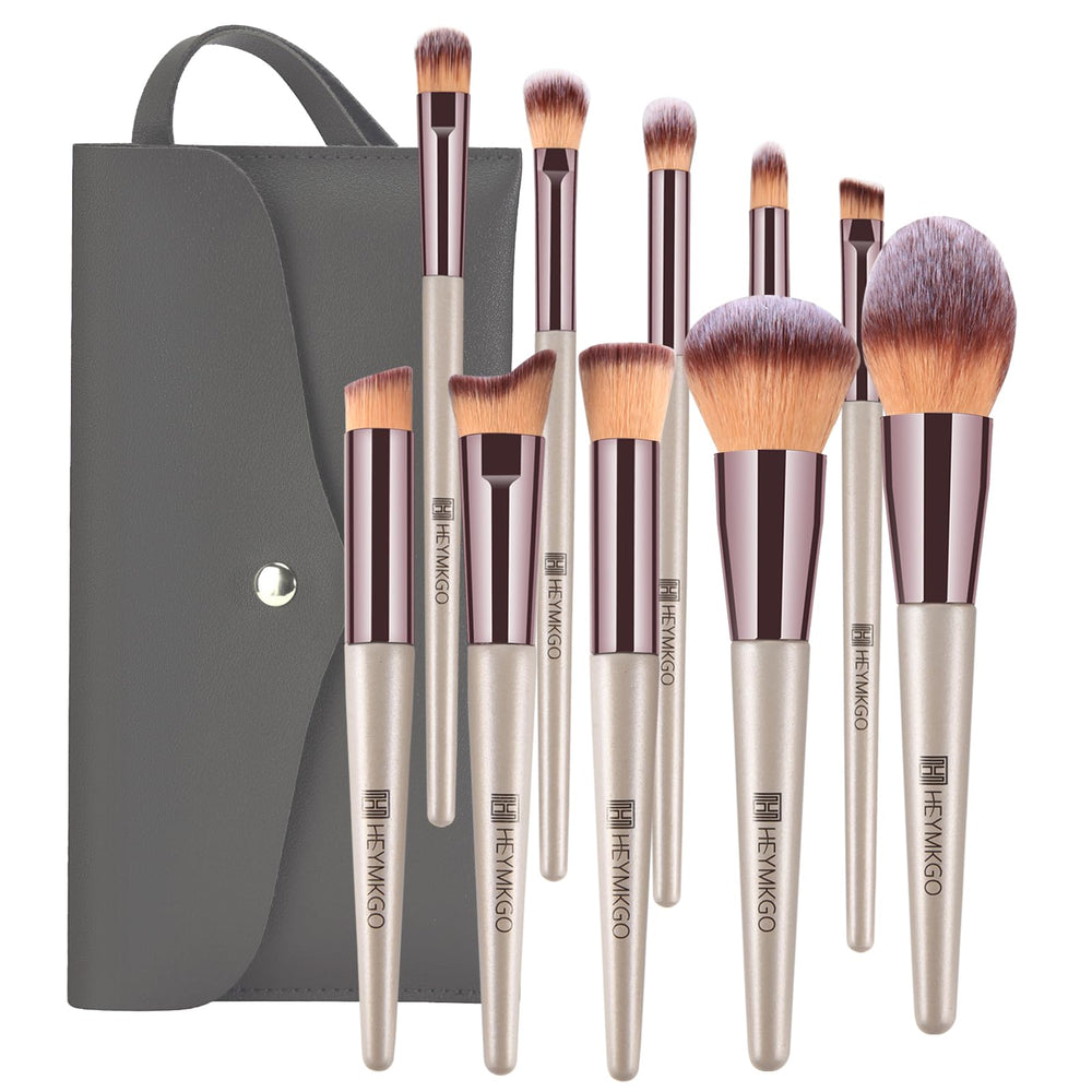 HEYMKGO set de brochas 10 piezas en dorado champagne para un acabado profesional.