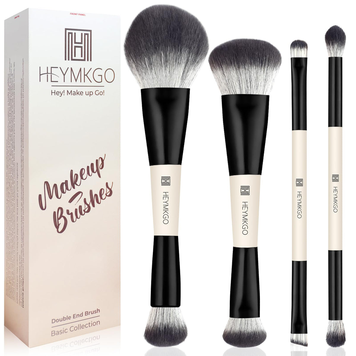 HEYMKGO: set de brochas dobles para fundación y contorno, acabado suave y uniforme.
