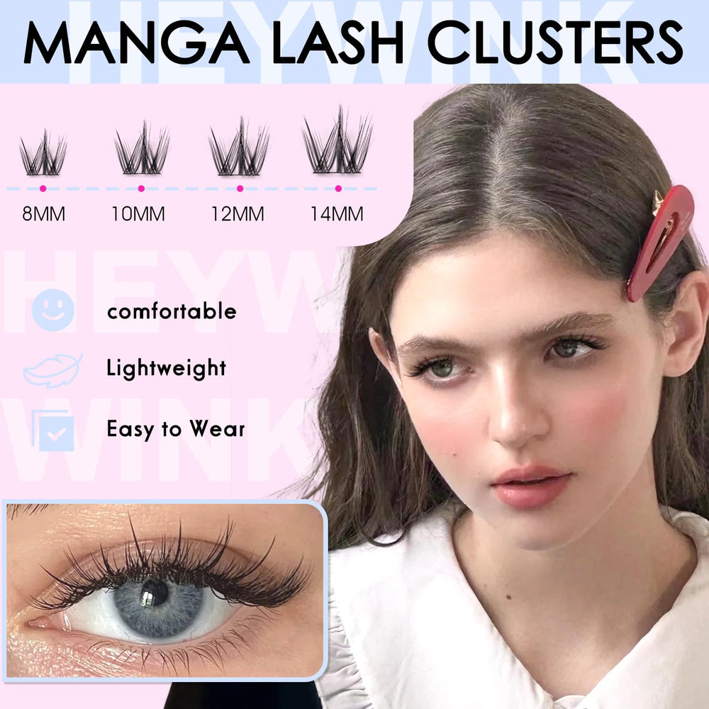 HEYWINK Manga Lash Clusters Tecnología tallo negro para definición nítida