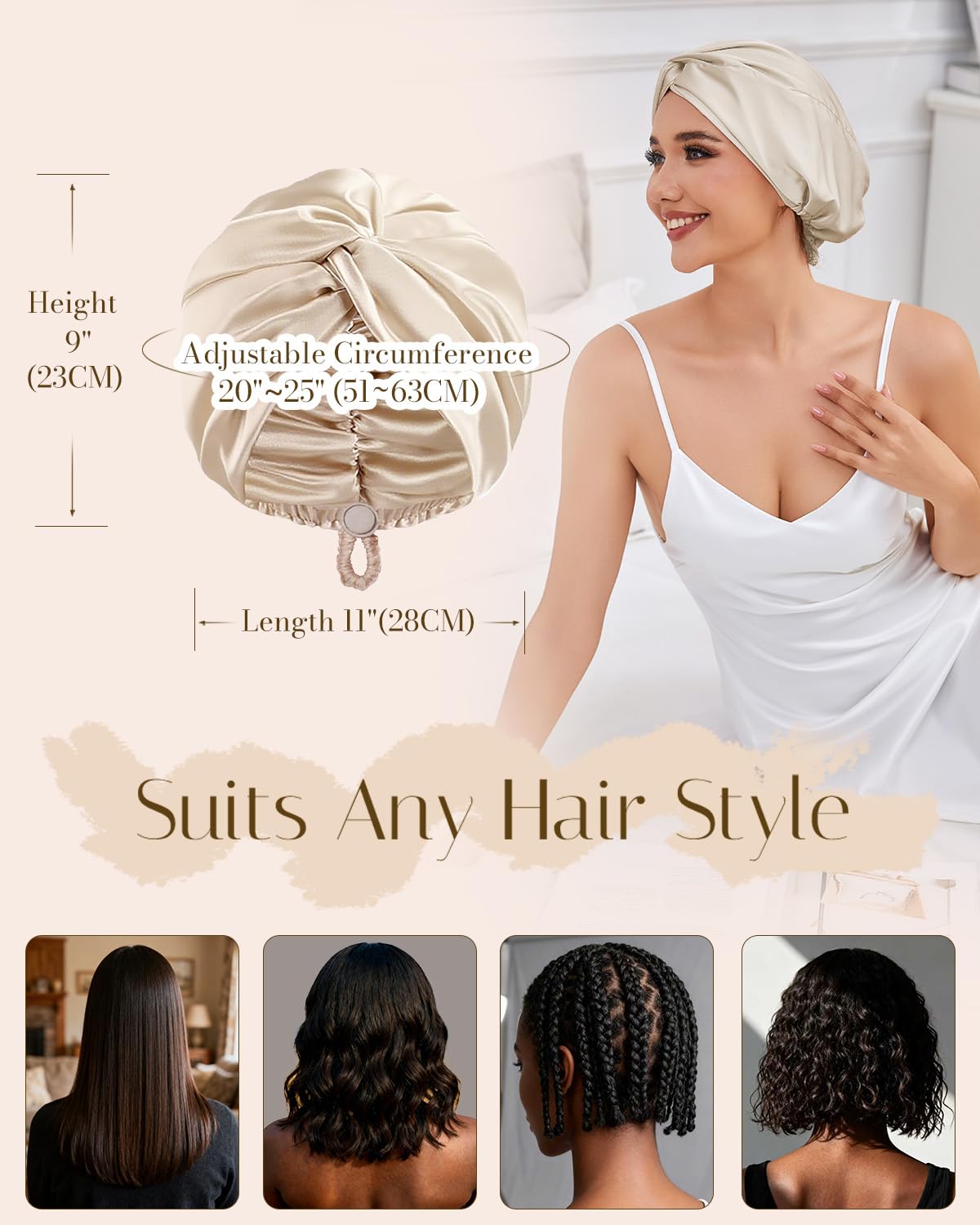 HFRHTGY bonete satén lavado con cuidado simple, para cabello saludable.
