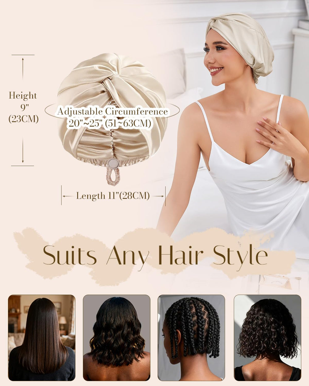 HFRHTGY bonete satén lavado con cuidado simple, para cabello saludable.