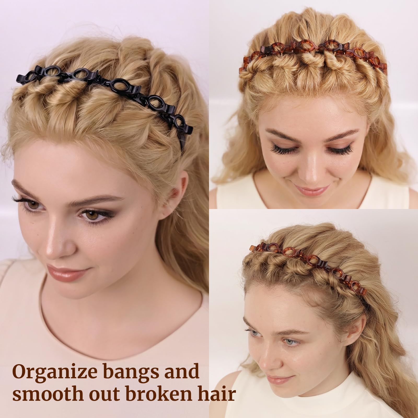 HFZRZFH diadema-trenza 8 clips negro, crea look retro en minutos.