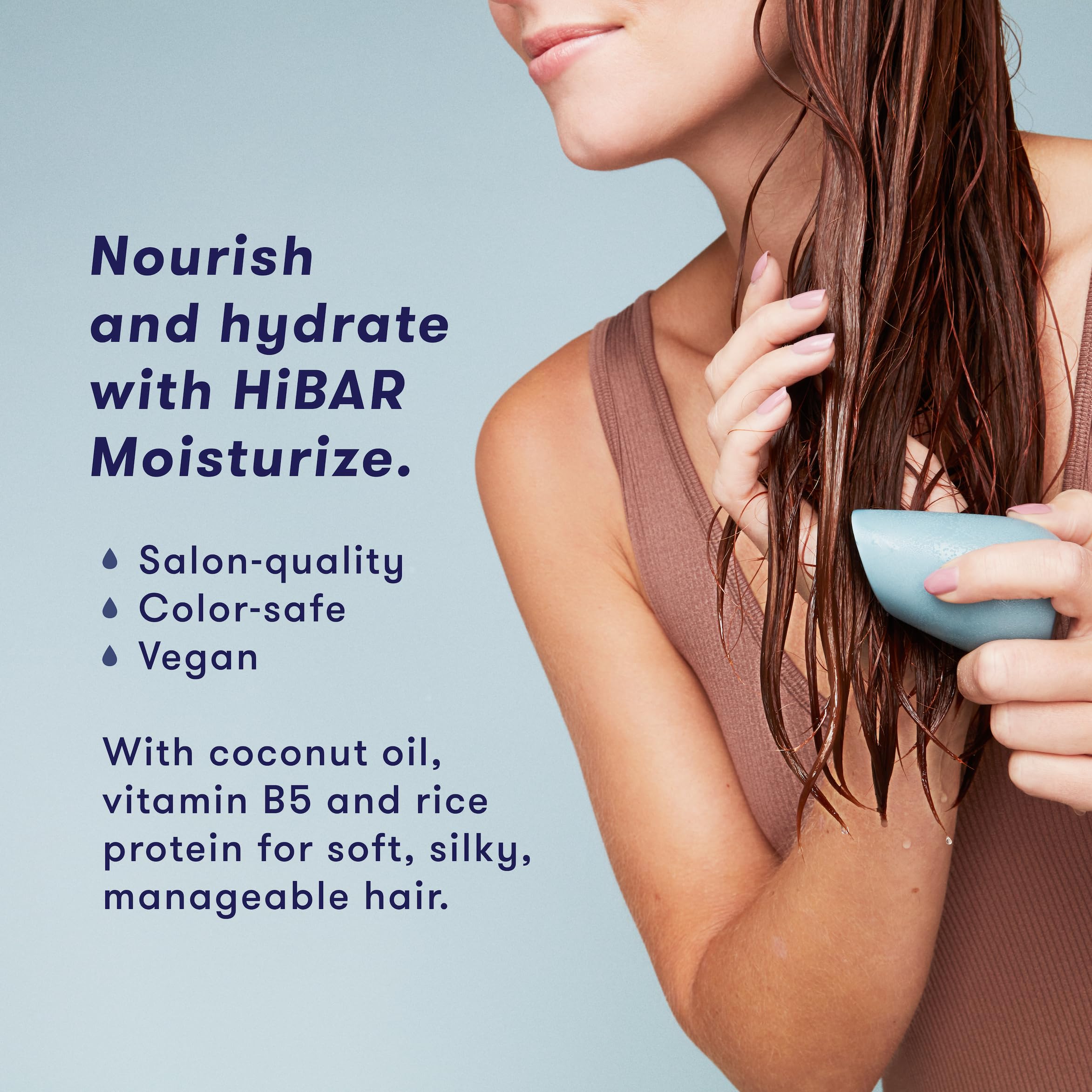 HiBAR acondicionador sólido con textura sedosa para el cabello.