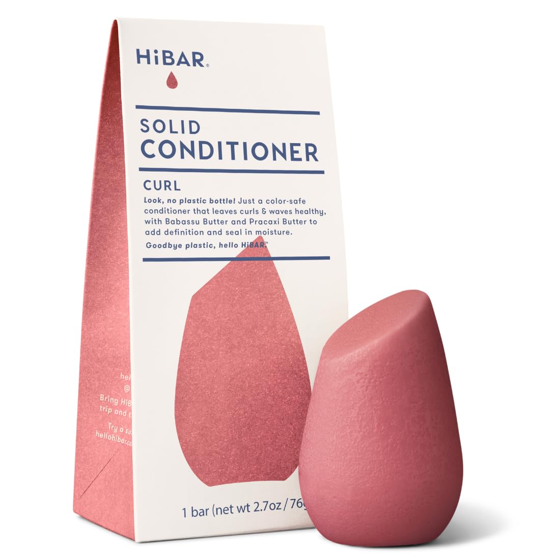 HIBAR Curl Conditioner Bar packaging highlighting plastic-free, eco-friendly design.