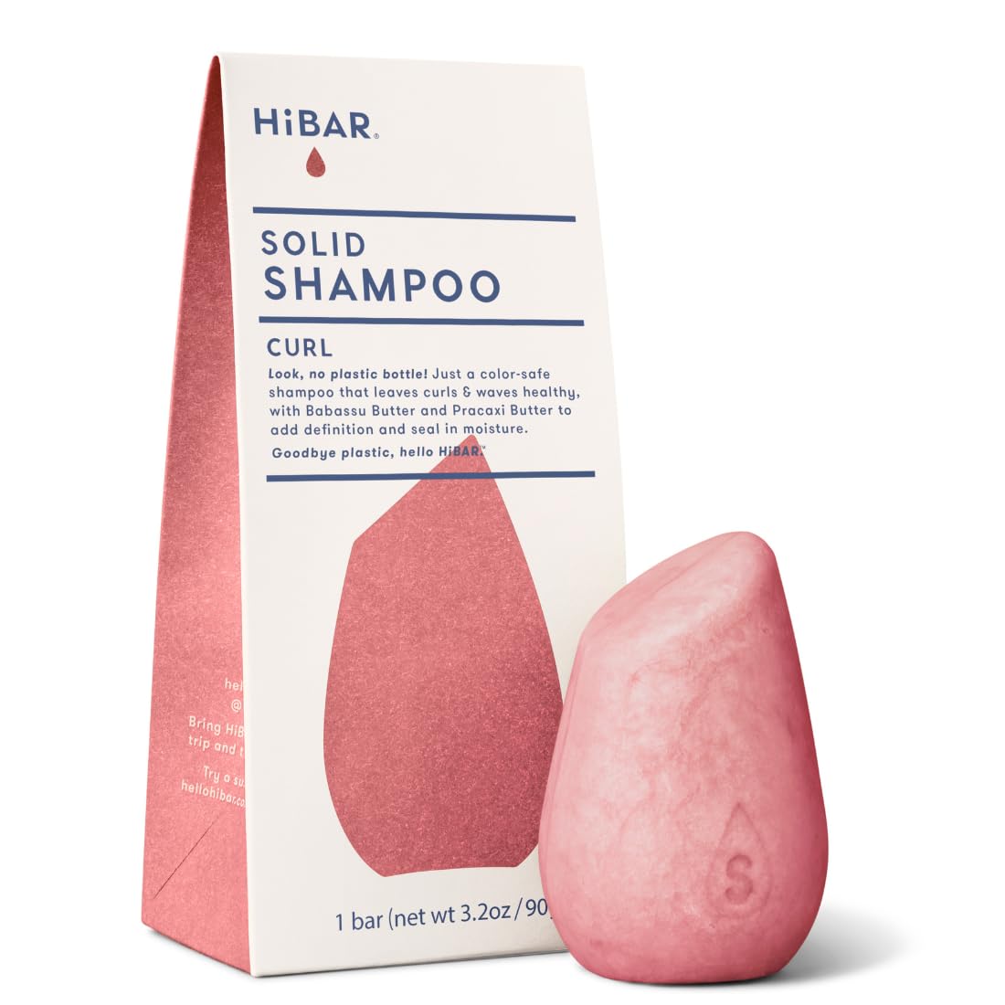 HIBAR Curl Shampoo Bar packaging highlights plastic-free sustainability.