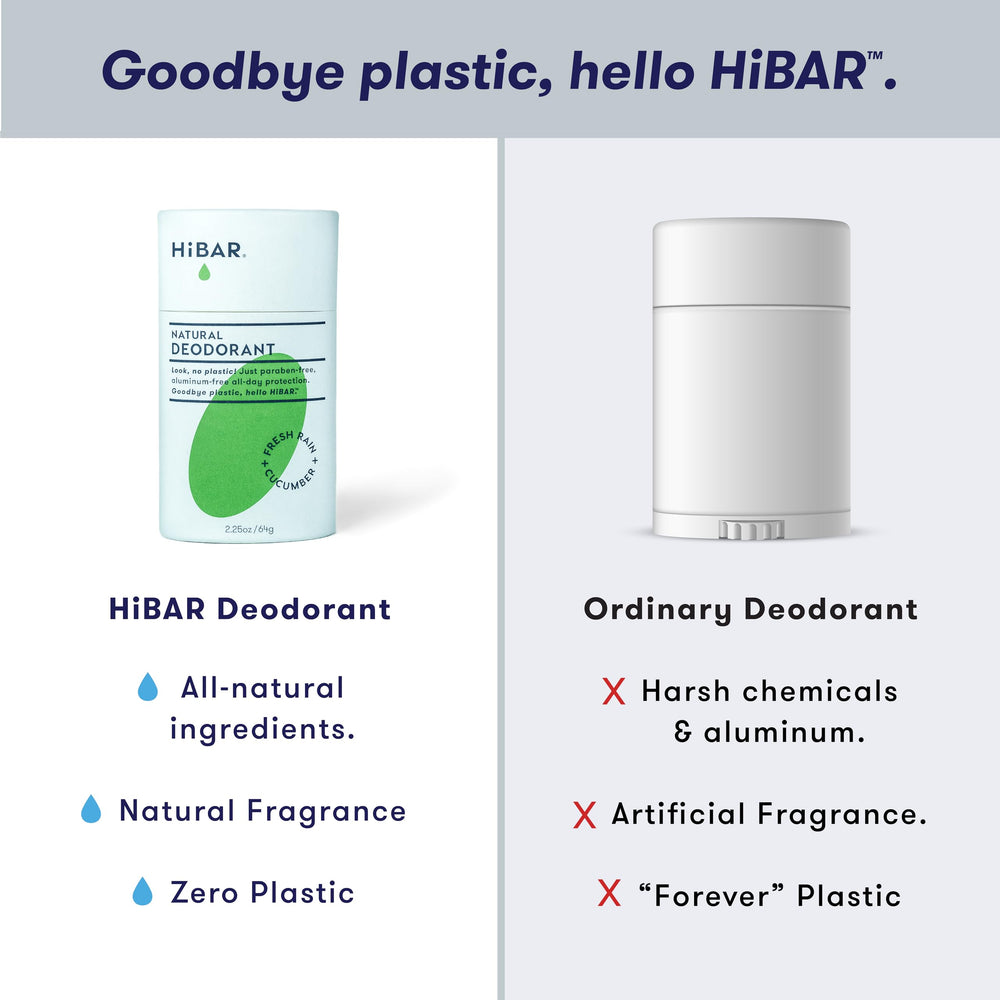 HiBAR desodorante en envase reciclable, opción sostenible para tu rutina diaria.