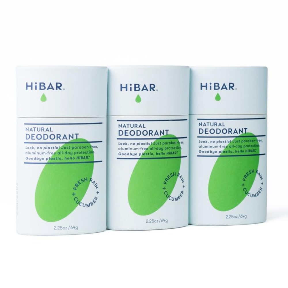 HiBAR desodorante sin plástico con aroma lluvia fresca, sensación ligera todo el día.