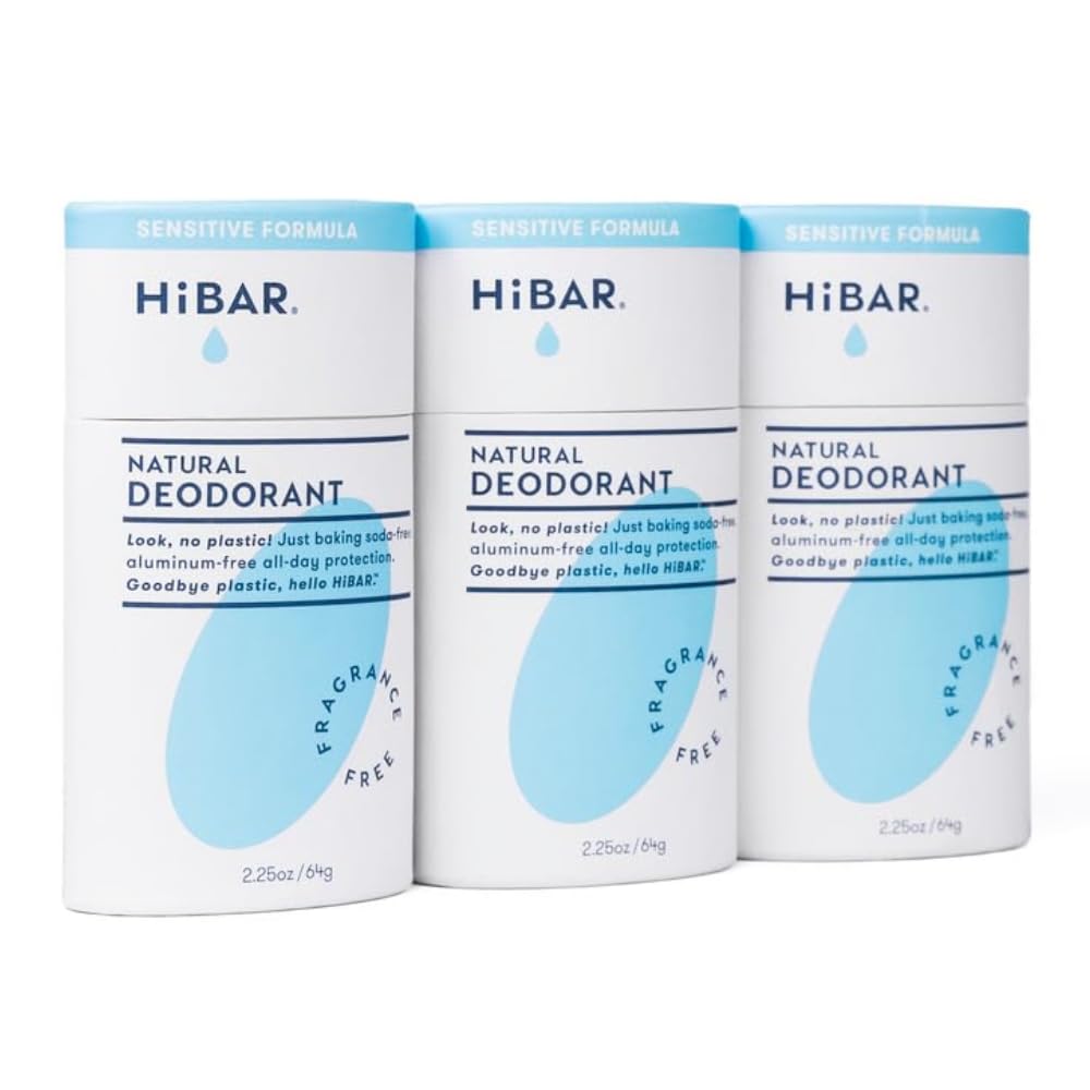 HiBAR desodorante sensible 3-pack, protección diaria sin fragancia para piel sensible.