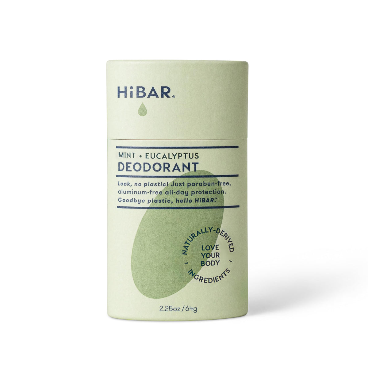 HiBAR eucalyptus-mint plastic-free deodorant glide keeps you fresh all day.