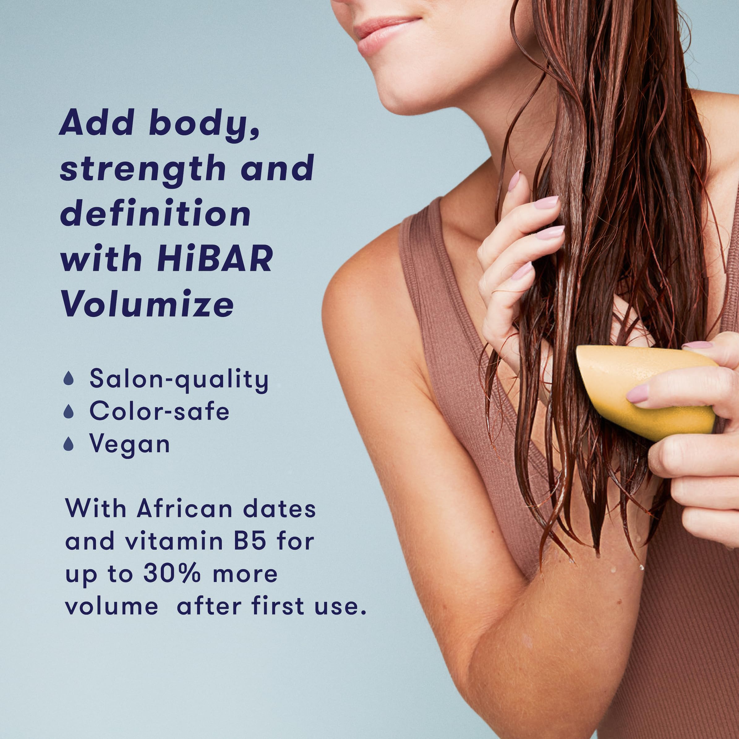HIBAR Volumize Conditioner Bar open, ready for application on fine, flat hair.
