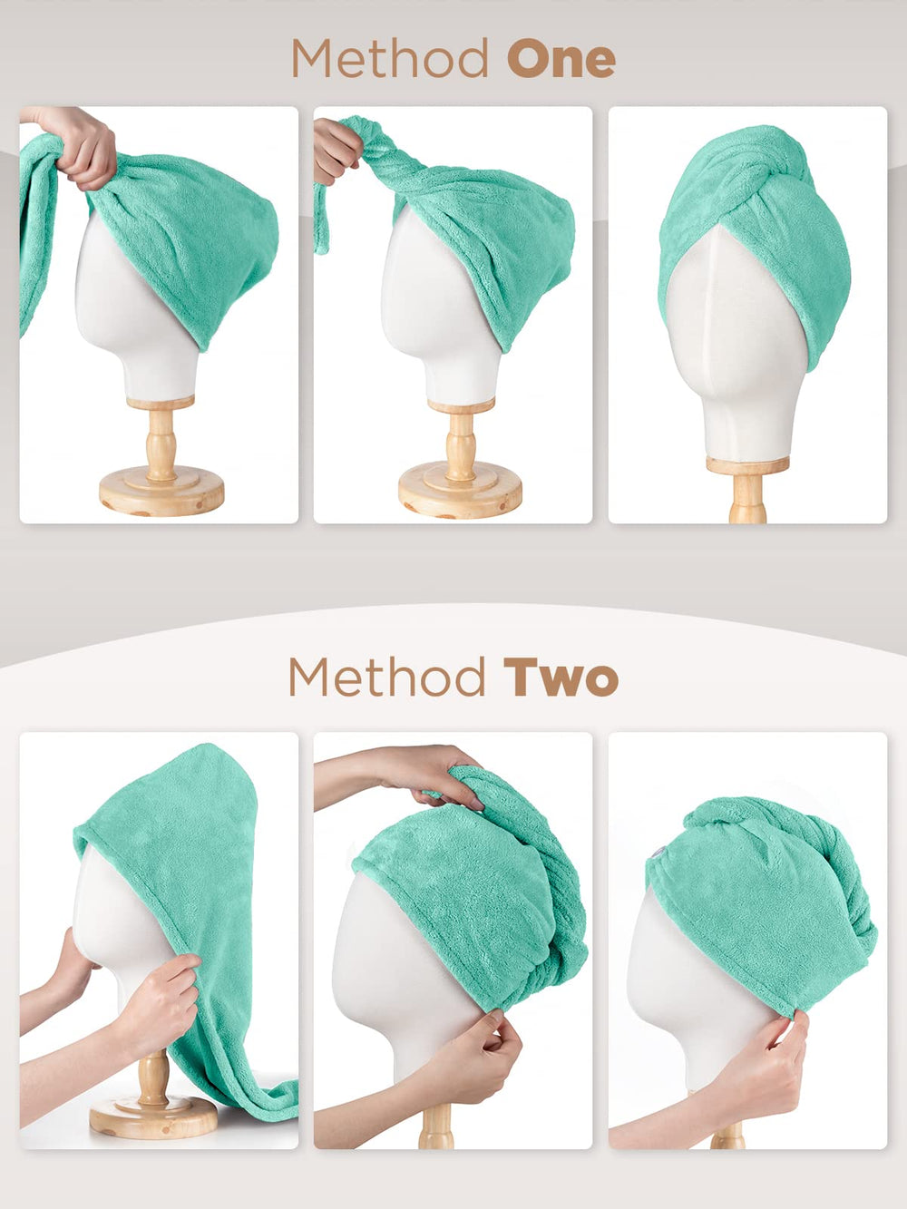 Turbante Hicober de microfibra para cabello rizado y liso durante el secado.