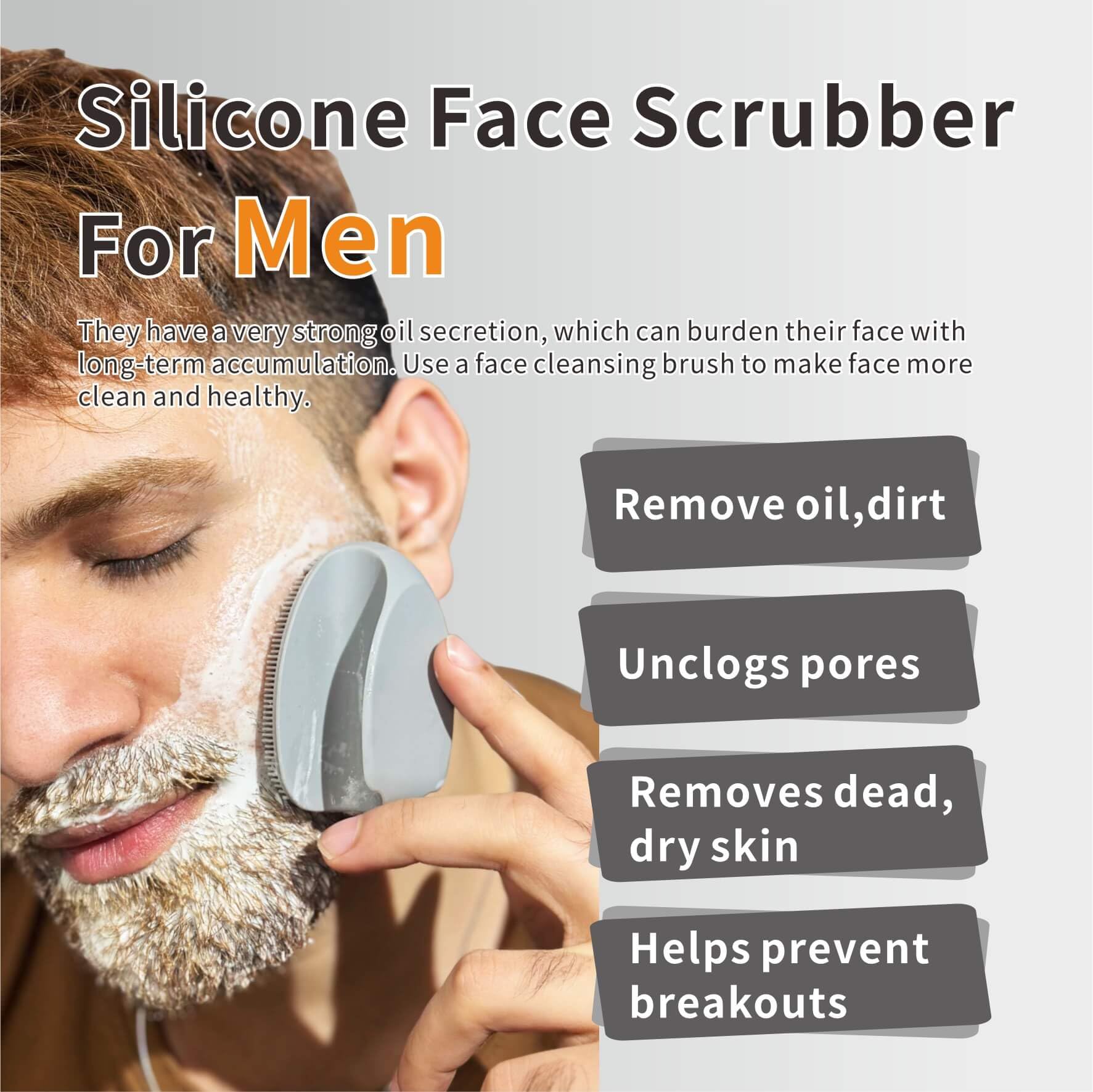 Cepillo facial de silicona HIEERBUS con mango ergonómico para uso cómodo y limpio.