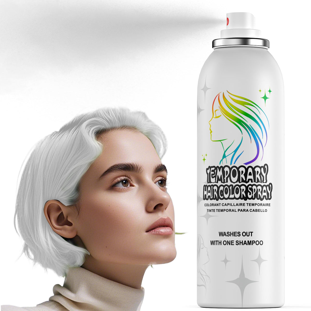 HIESGIE spray color plata para cabello oscuro, resultado temporal.