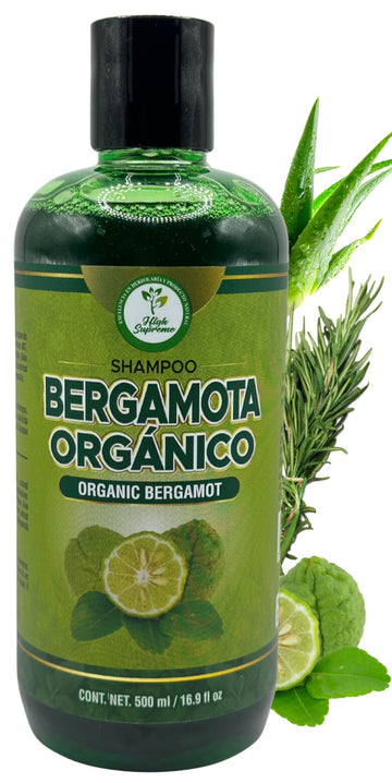 HIGH SUPREME Shampoo Bergamota Orgánico: aplicación suave y cabello con brillo natural.