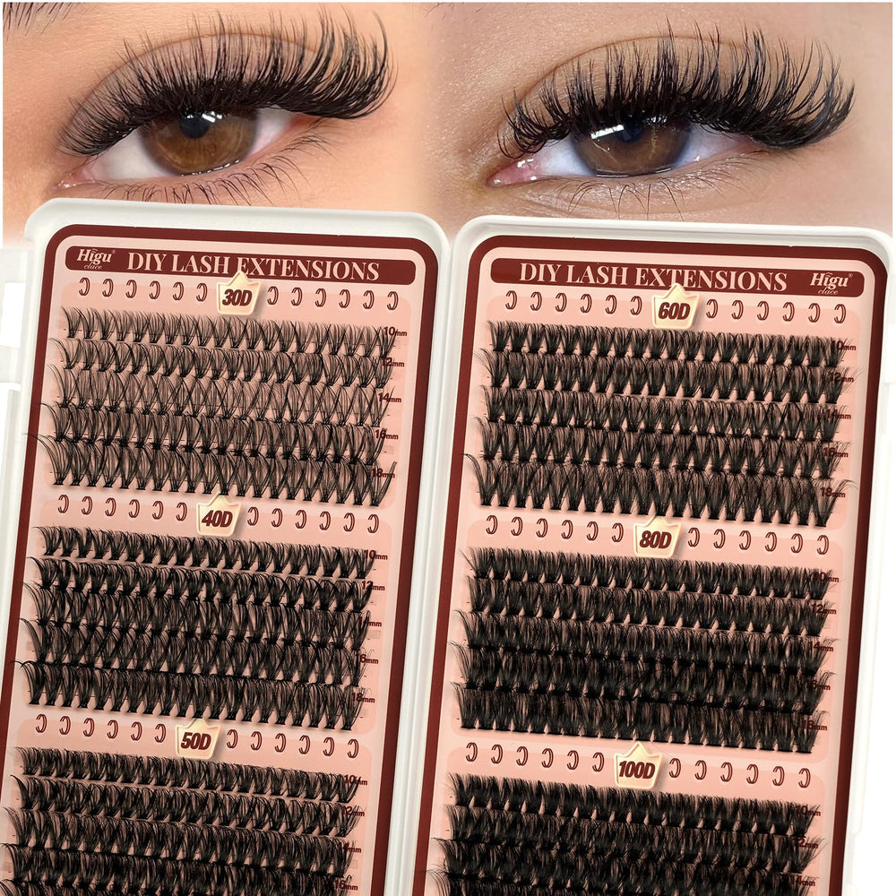 Higu clace lash clusters 600pcs 30D for lightweight, natural-looking definition.