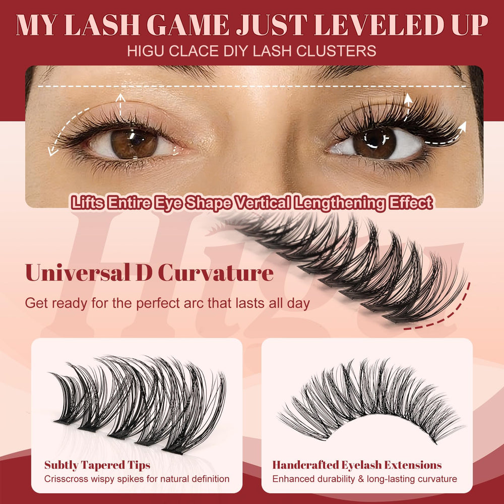 Higu clace lash clusters 50D provide fuller lift for enhanced eye definition.