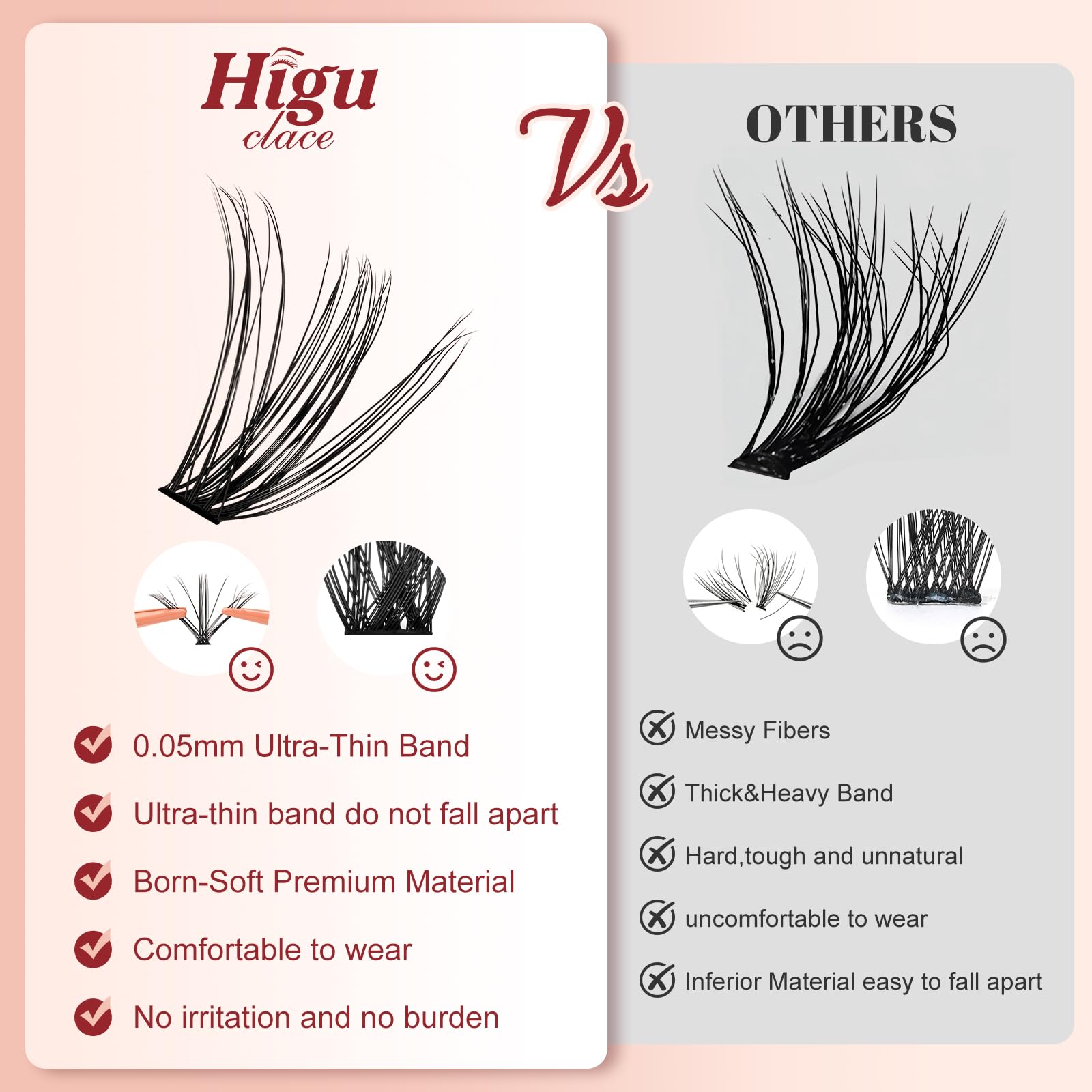 Higu clace mixed-styles lash clusters offer customizable natural to dramatic looks.