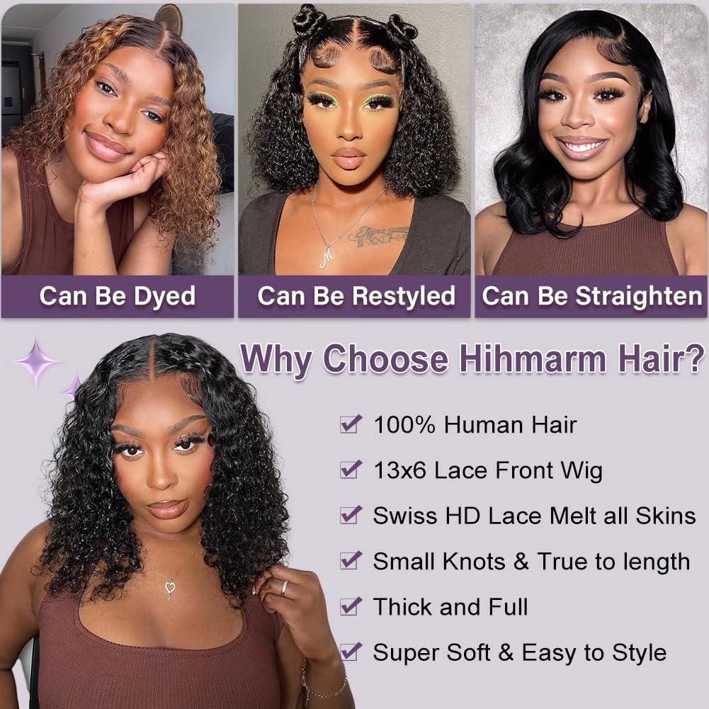 Peruca Hihmarm Curly Bob banda removible sin pegamento para ajuste cómodo.