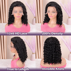 Peruca Hihmarm Curly Bob onda profunda para look suave y definido.
