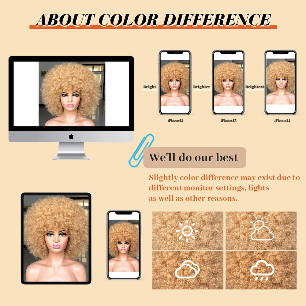 Efecto realista HIHOO, peluca afro rubio para looks versátiles
