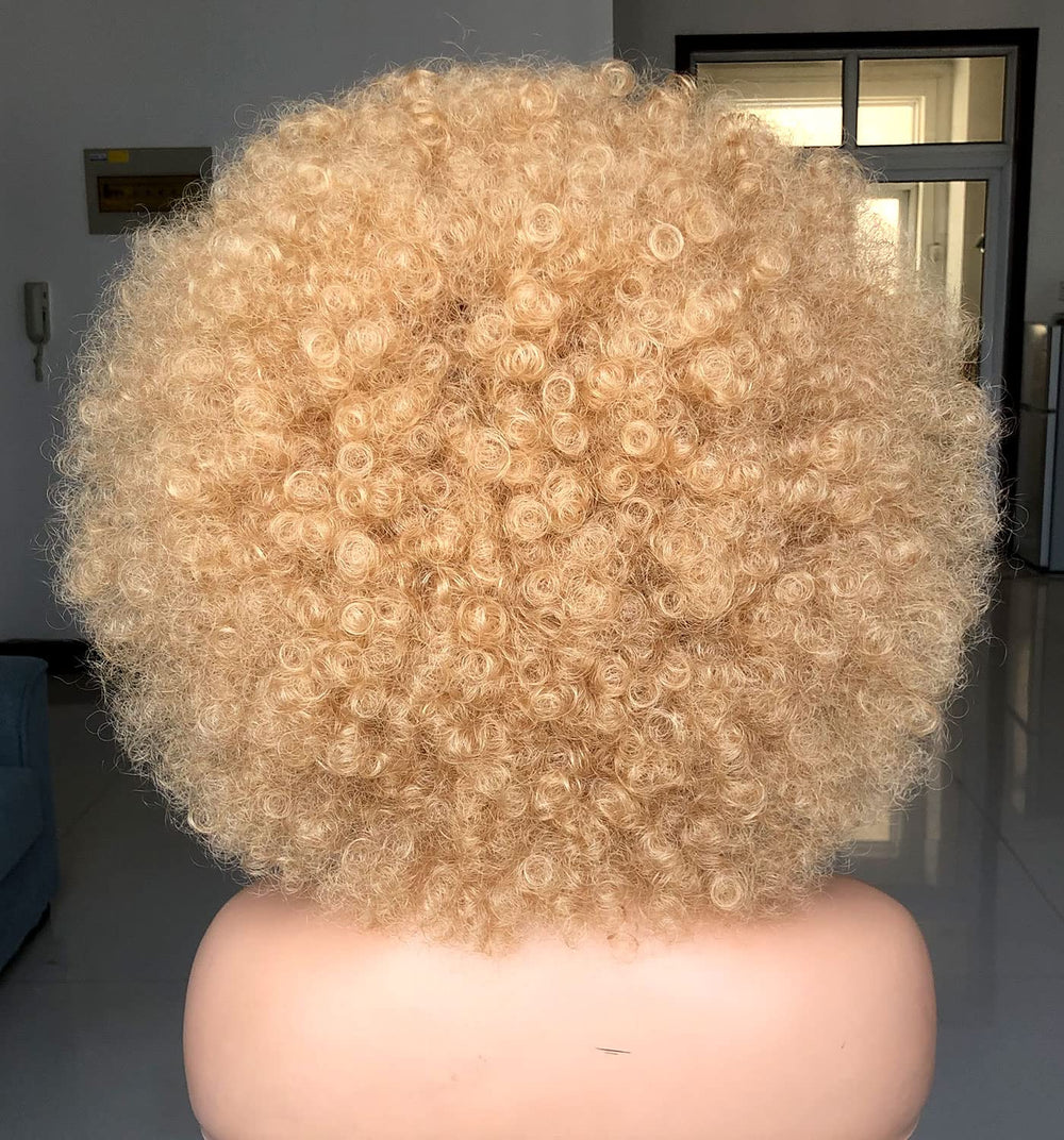 Fibra sintética resistente HIHOO, peluca afro rubio que mantiene la forma