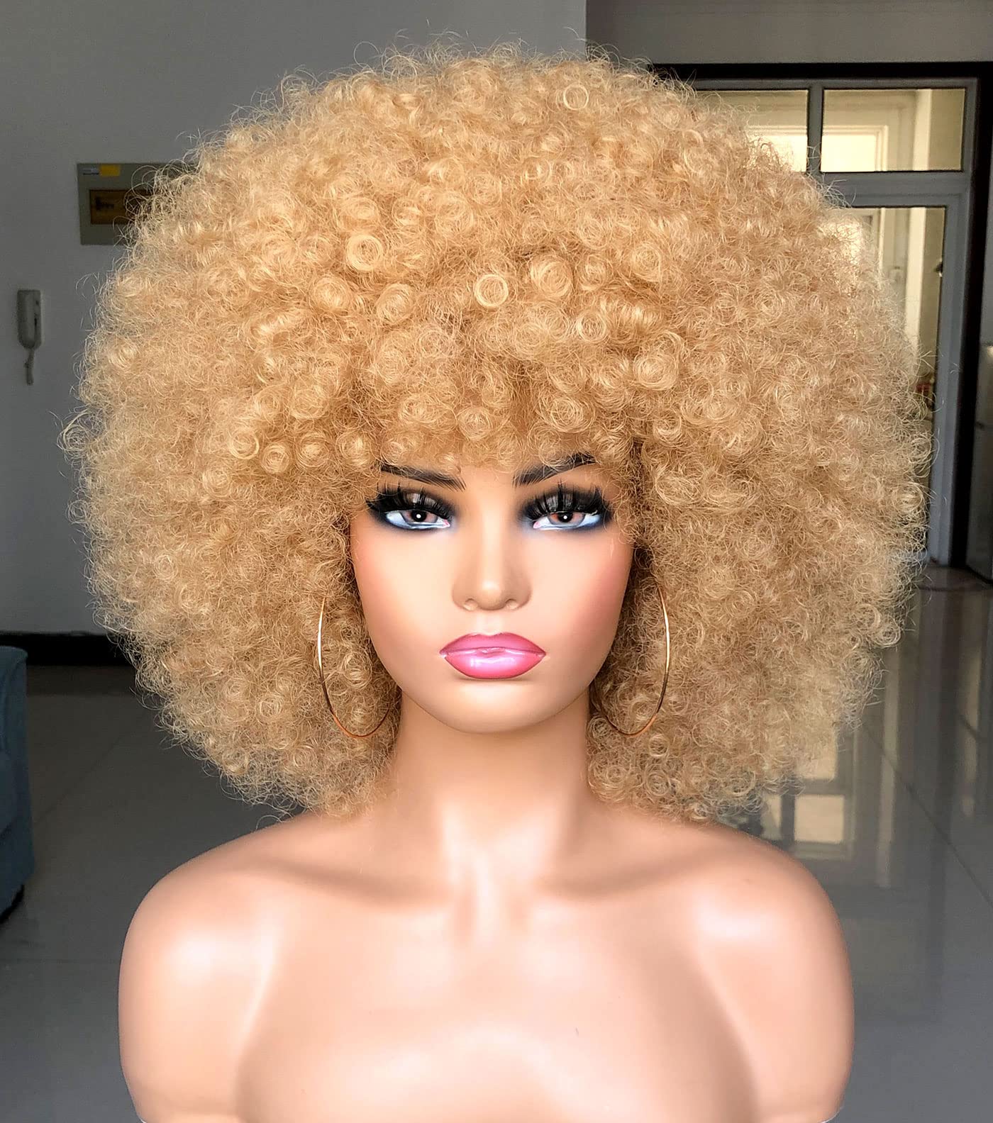 Peluca HIHOO afro corto con franja rubio, look natural y ligero para el día