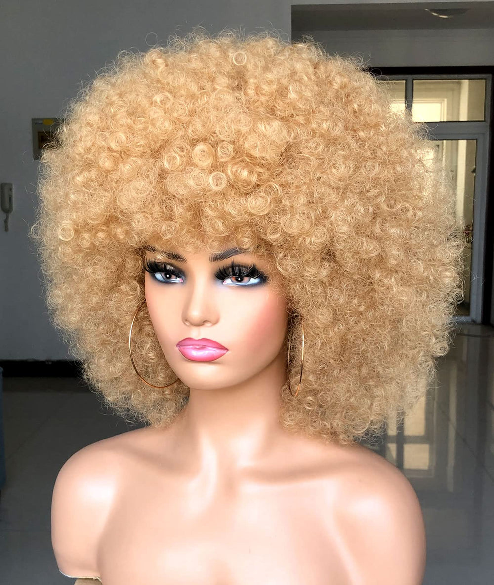 Peluca HIHOO afro grande y natural rubio, textura suave para uso prolongado