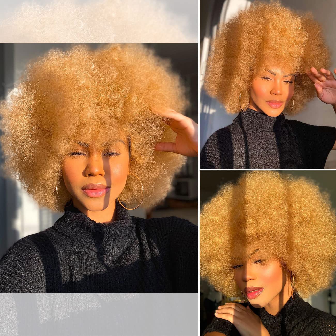 Peluca HIHOO afro rizado estilo setenta, rubio, volumen para eventos