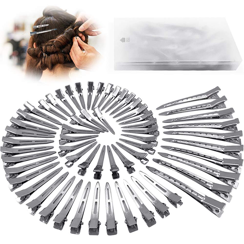 HiJeaton pinza pico de pato de metal plateada para fijar secciones sin tirar del cabello
