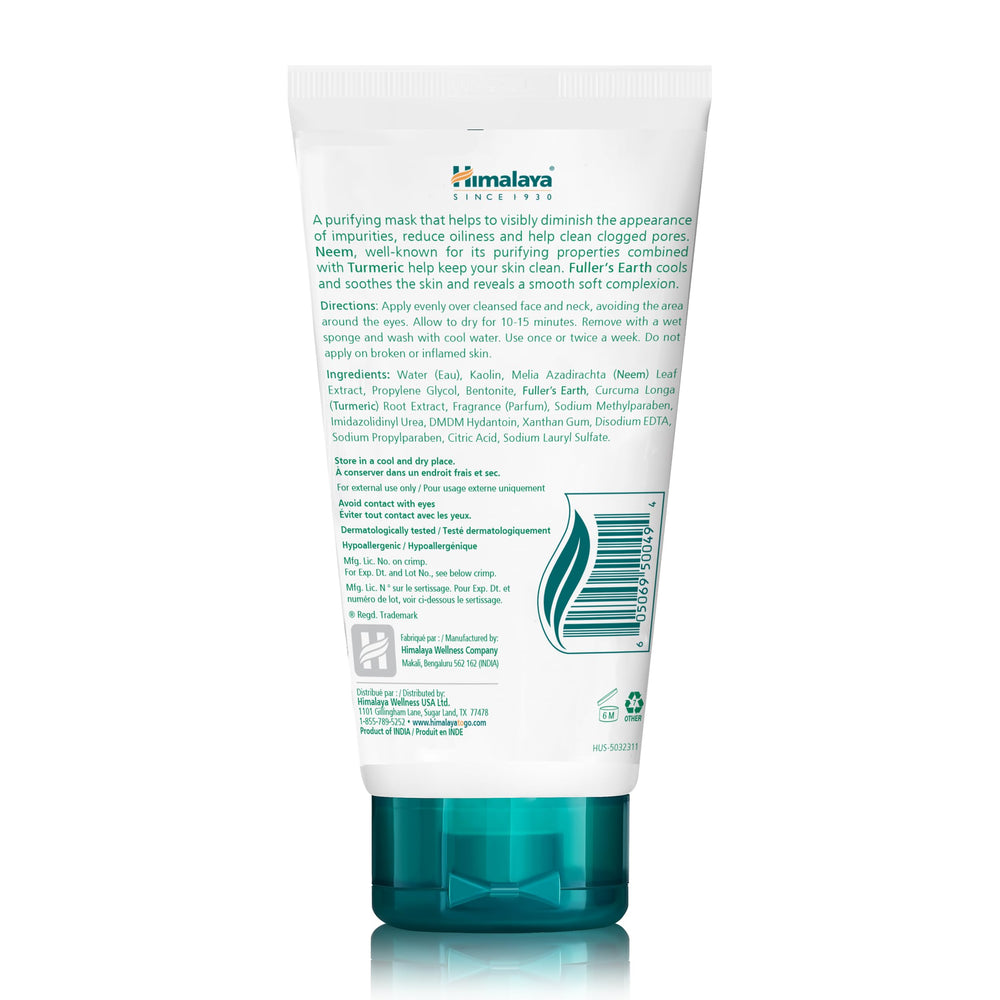 Himalaya máscara purificante de neem: aplicación ligera para uso diario.