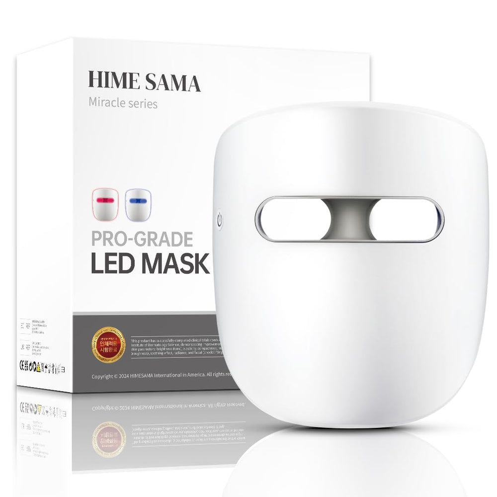 HIME SAMA Mascarilla LED vista frontal, 8 colores para cuidado diario de la piel.
