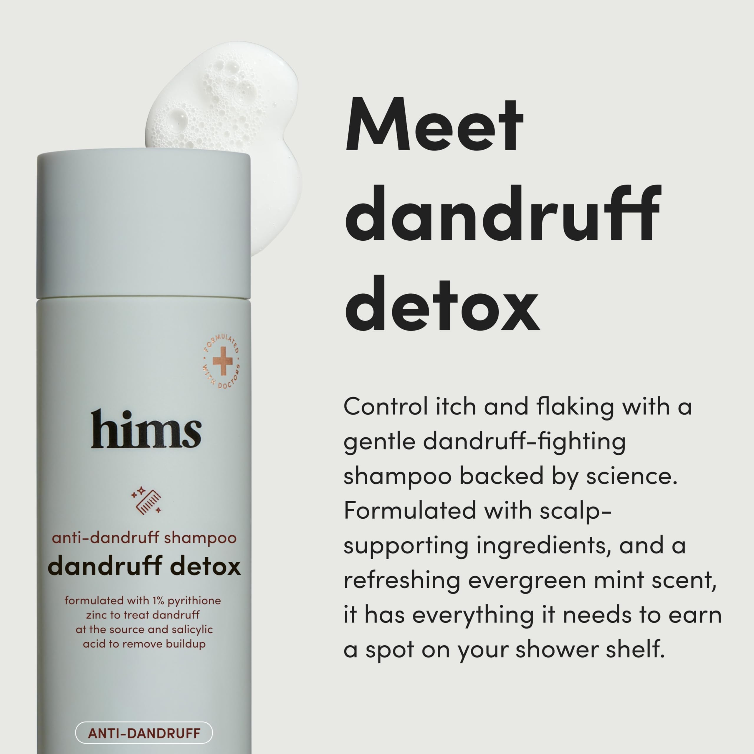 hims champú detox para caspa, aroma mentolado de menta fresca