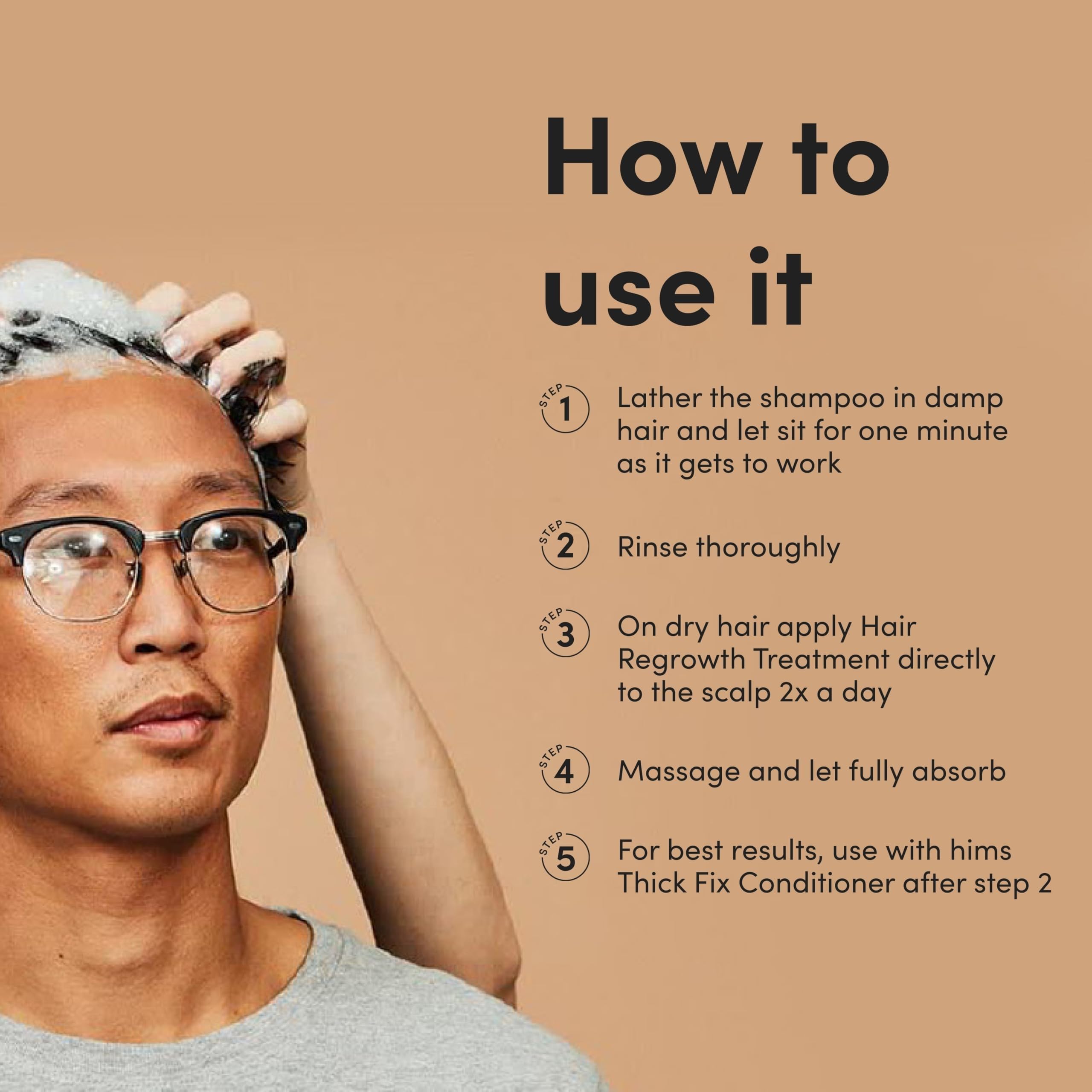 Cheveux fins avec volume accru après chaque lavage, selon Hims & Hers.