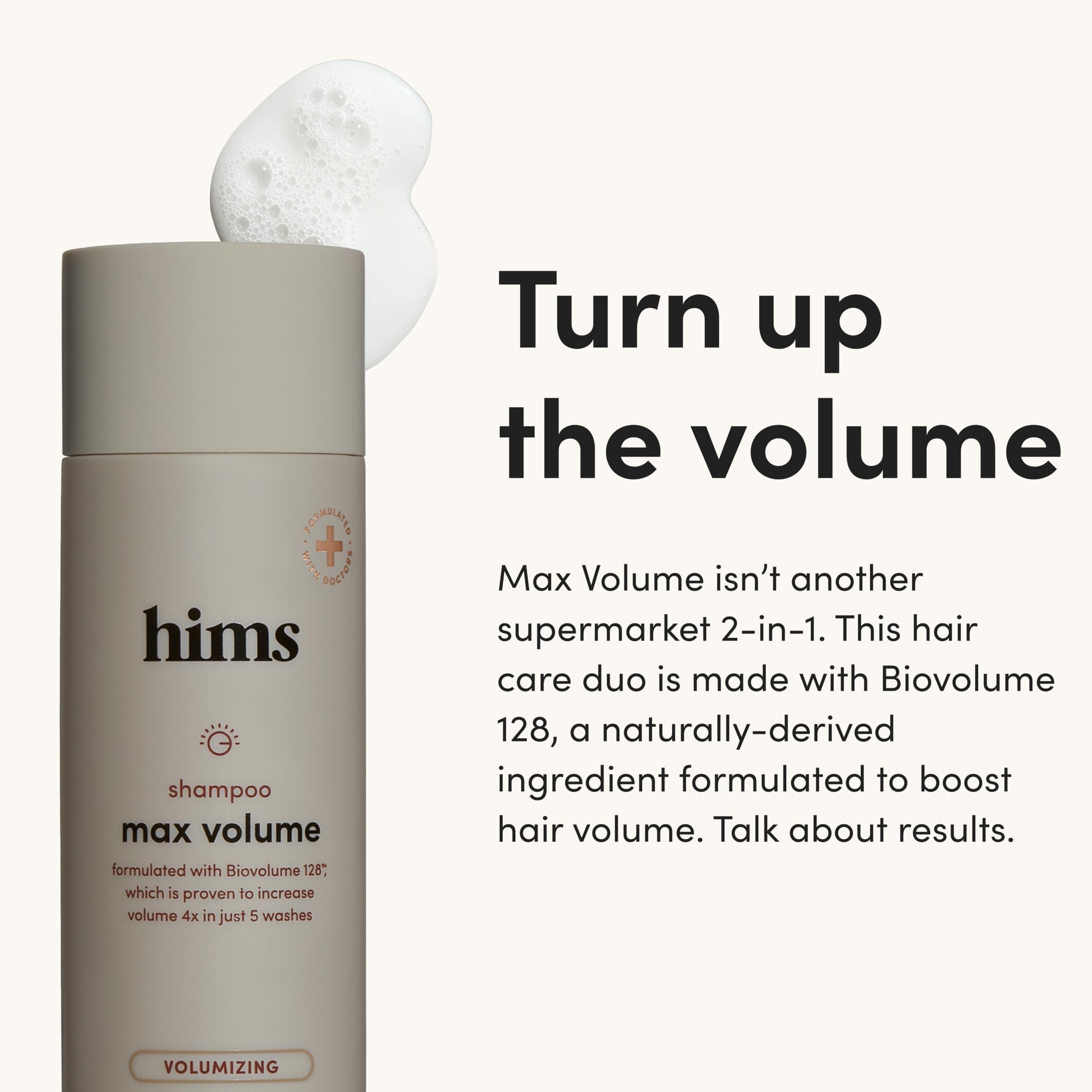 Hims & Hers Après‑Shampoing Volume maximal, flacon citronné pour démêlage facilité.