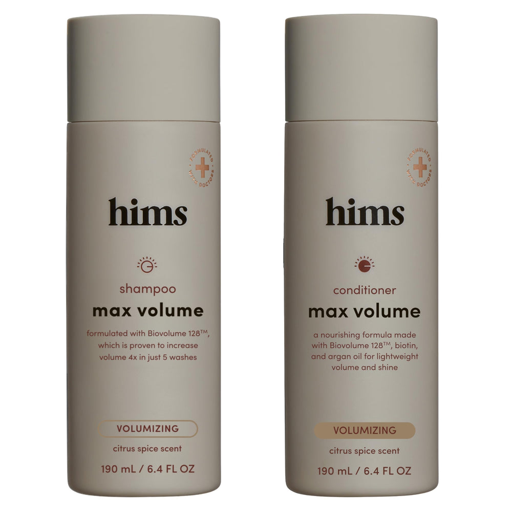 Hims & Hers Shampoing Volume maximal, bouteille citronnée pour volume accru.