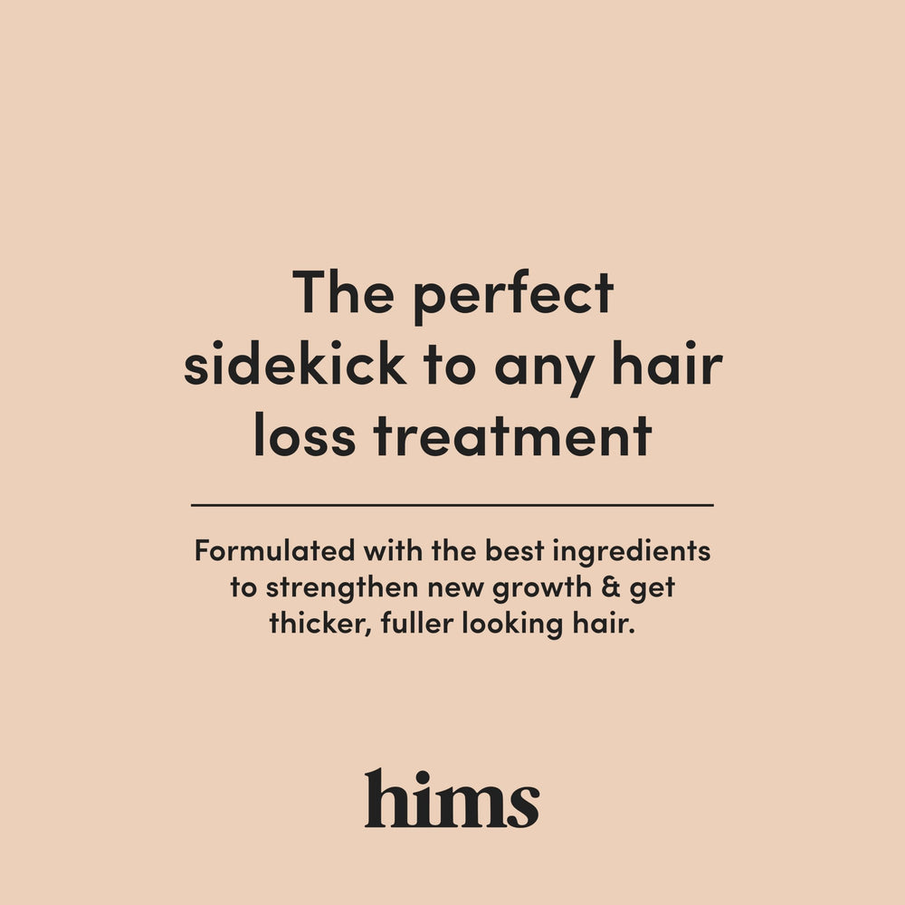 Résultat attendu : cheveux plus volumineux et brillants avec Hims & Hers.
