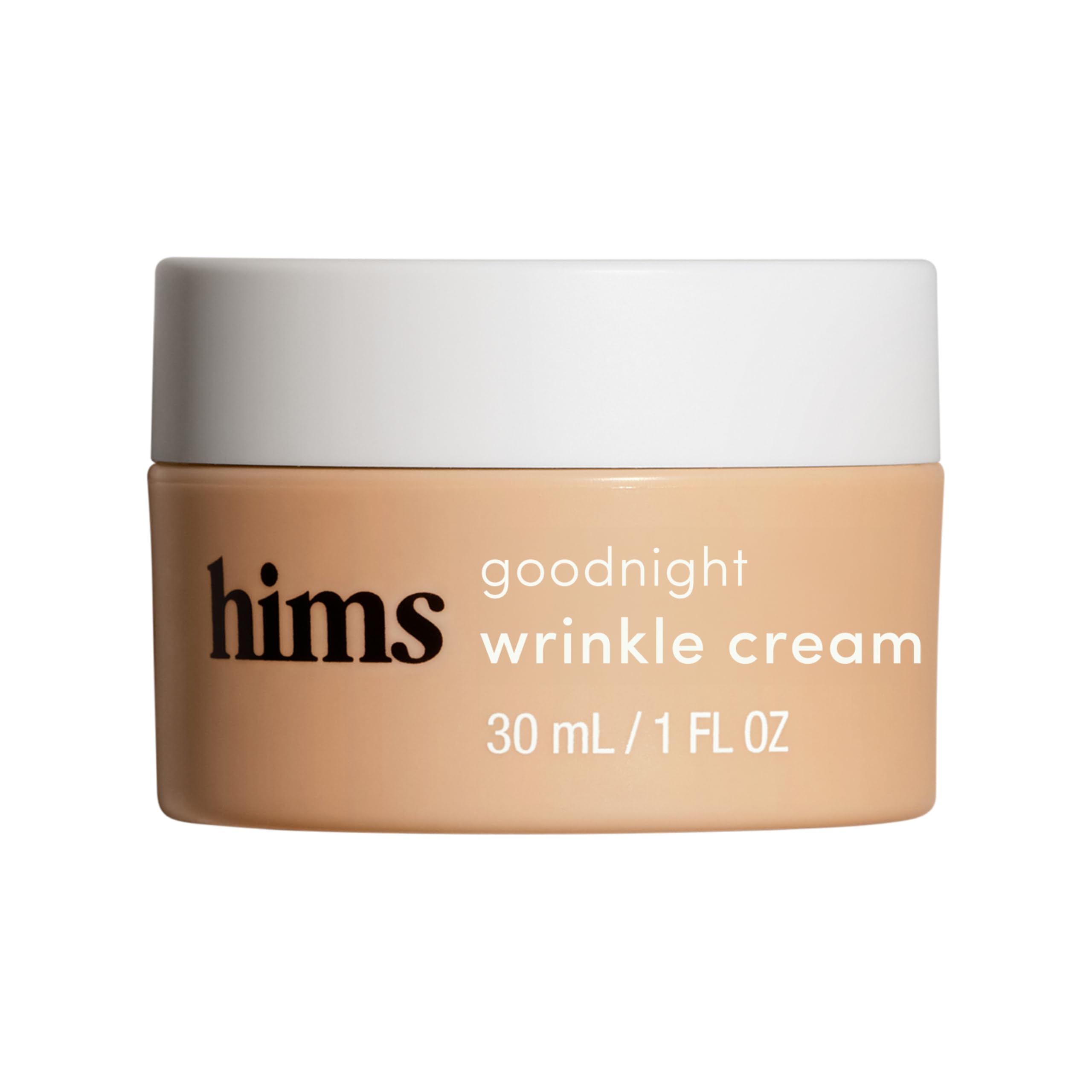 hims Goodnight Wrinkle Cream en botella, hidratación nocturna para piel suave al despertar.