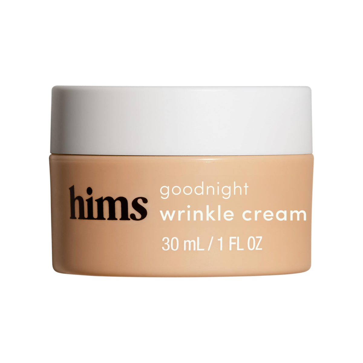 hims Goodnight Wrinkle Cream en botella, hidratación nocturna para piel suave al despertar.