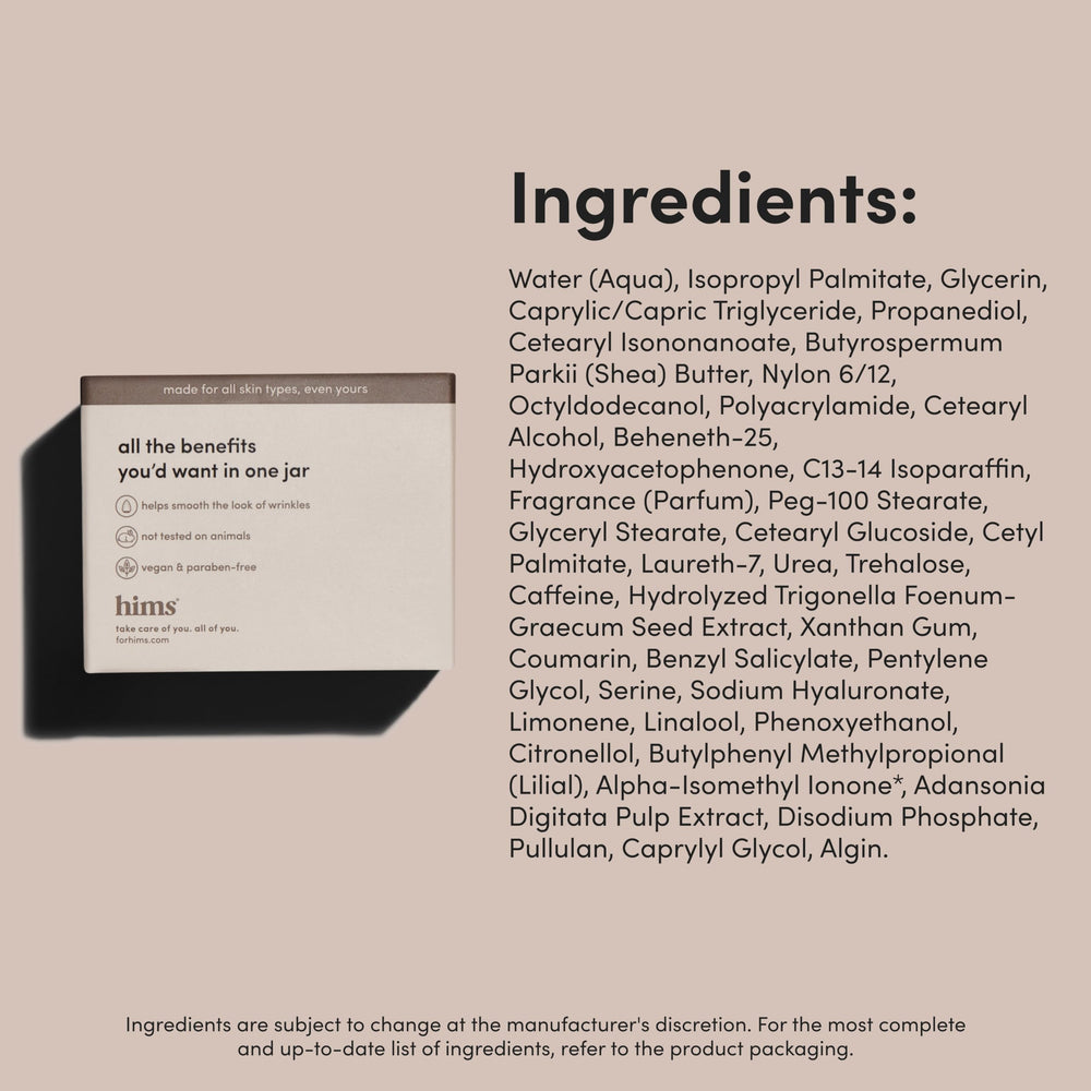 hims Goodnight Wrinkle Cream fórmula suave, ideal para piel sensible y mixta.